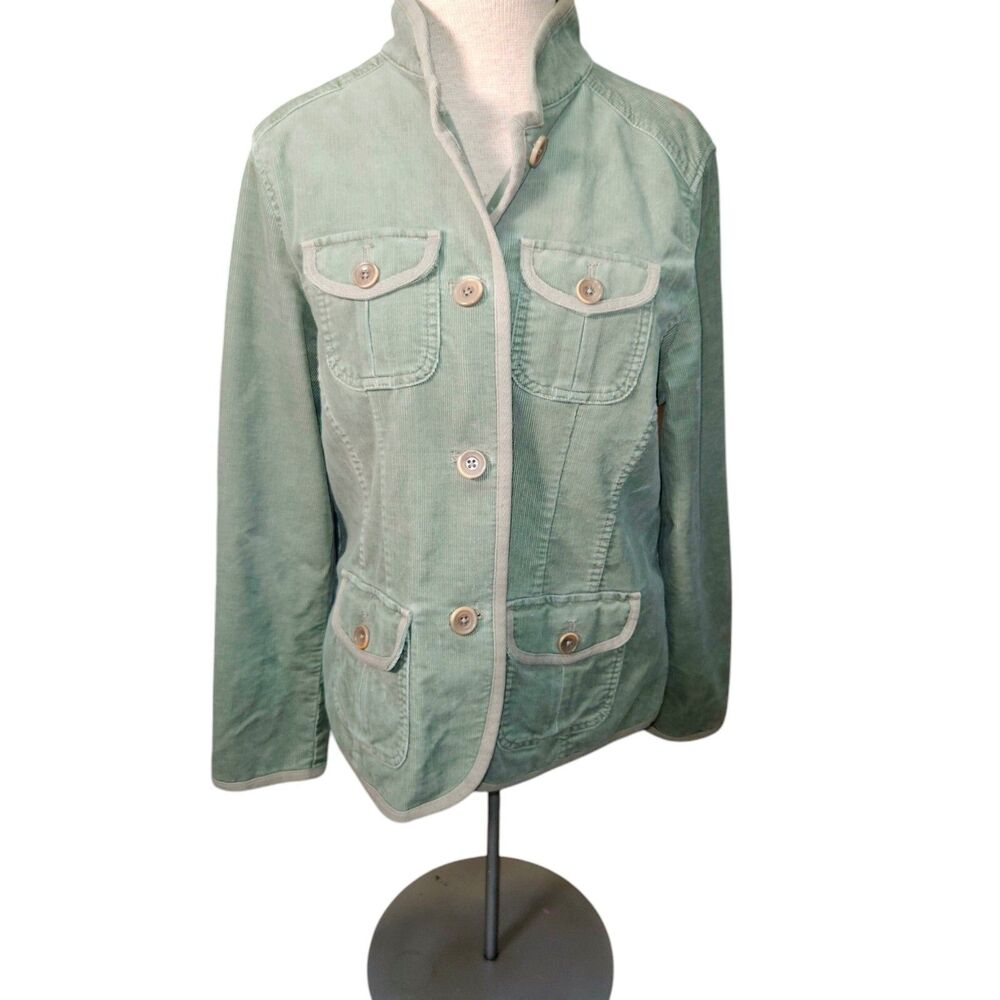 LL Bean Womens M Regular Green Corduroy Jacket Blazer Cargo Military Army